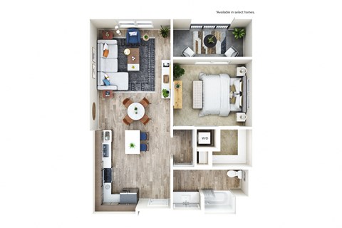 Floor plan for 1 bed, 1 bath, 811 sqft